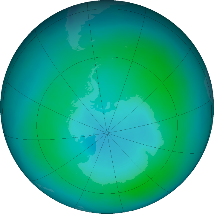 Antarctic ozone map for January 2022